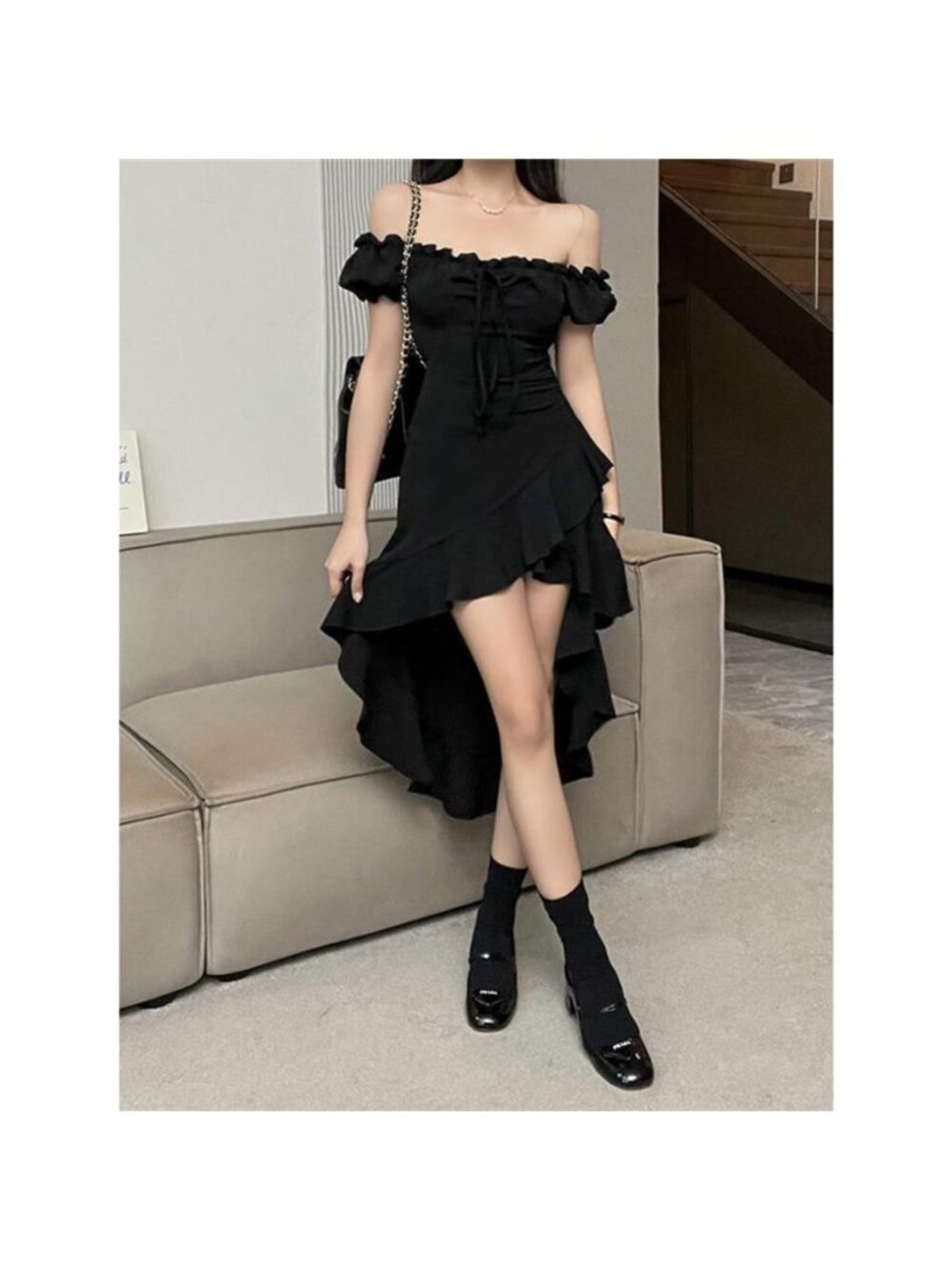 Off-Shoulder Ruffle Hem High-Low Dress - Picture 5 of 6